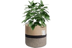 NATTHSWE Pflanzenkorb mit Liner, Geflochtene Blumentopf Übertopf Korb für 28cm Innenbereich Pflanzgefäße Baumwollseil Jute Pflanzenkorb Topf Dekoration faltbar Wäschekorb Haushalt Lagerung Korb