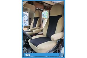 BREMER SITZBEZÜGE Fundas de Asiento para piloto compatibles con Autocaravana, Camper Ducato, Conductor y Pasajero 828, Juego de Fundas en Beige/Negro