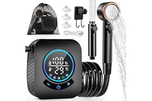 AUTOPkio Ducha Portatil Camping, 8000mAh Recargable Ducha Camper, Ducha Electrica con Pantalla Digital Inteligent para Senderismo, Viajes, Jardín, Lavado de Coches