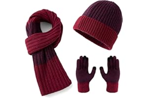 Lallier Winter 3Pcs Men's Wool Hat Scarf Touchscreen Gloves Set, Warm Beanie Skull Cap Scarf Thermal Glove Set for Men