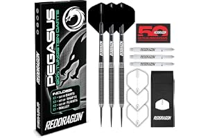 Röd drake Pegasus 23 gram professionellt dartset med volframstålspetsar med flygningar, stjälkar (axlar) och plånbok