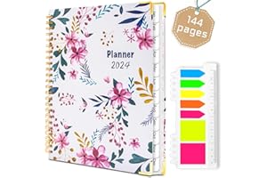 BLESWIN Agenda 2024 Settimanale Verticale, Agenda Giornaliera con Schede, Settimanale 12 Mesi Agenda Mensile di Produttività e Lista di Controllo, Agendina Tascabile con Rilegatura a Doppia Spirale