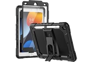 SEYMCY for iPad 9th/8th/7th Generation Case, iPad 10.2 Inch Case 2021/2020/2019, 3 Layer Full Body Drop Shockproof Case with Folding Stand, Screen Protector, Pencil Holder, iPad 9/8/7 Case, Black