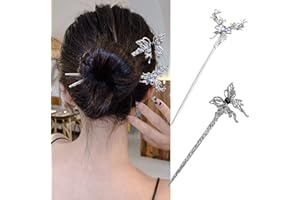Ypkia Lot de 2 baguettes à cheveux en forme de bois de cerf en forme de papillon argenté pour femme