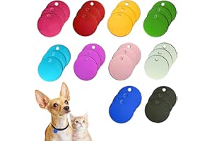 URROMA 30 PCS Étiquettes d'Identification Rondes pour Animaux de Compagnie, Couleurs Mélangées, Double Face avec Nom et Numéro de Téléphone, Anneaux pour Chiens et Chiots, 0.98 * 0.98"
