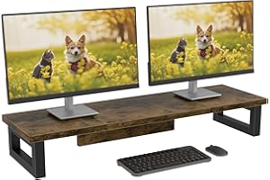 OYRREU Supporto Monitor Scrivania, 91x26cm Supporto Monitor Rialzo 2 Monitor da Scrivania, Supporto per Monitor Schermo PC Laptop Computer Monitor Stand Accessori Scrivania