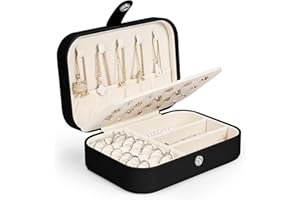 AOVNEA Boite à Bijoux, Petite Boites a Bijoux Voyage & Rangement Bijoux en Cuir PU, Organisateur Bijoux Portable Boite a Bijoux Femme Fille Pour Bagues Boucles d'oreilles Colliers Bracelets, Noir