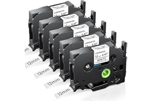 Anycolor Compatible with Brother Label Printer Tape 12mm TZe-231 0.47" Laminated Tape Cassette for Brother P Touch Labeler PT-E110 H100R H110 H101C H108 E100 H100LB H105, Black on White, 5-Pack