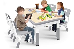 UISEBRT Tavolo per bambini con 4 sedie per bambini, regolabile in altezza, per bambini a partire dai 2 anni in su, in plastica, per l'asilo e la cameretta dei bambini, colore: grigio