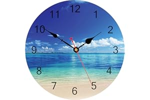 ‎TAHEAT TAHEAT Blau Friedlich Meer Wanduhr, Leise Nicht tickend Schön Himmel Strand Runden Uhren, Leicht zu lesen Dekorativ Wanduhren für die Küche Bad Wohnzimmer Startseite Kunst Dekor, 34 cm