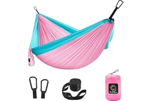 ‎GRASSMAN Grassman Kleine Kinder-Hängematte für Camping, tragbare Hängematte für Kinder, Mädchen, Jungen, ultraleichter Rucksack, Mini-Hängematten mit Riemen, Rosa und Blau