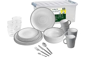 Brunner 0830154N.C4X zestaw talerzy, kubków, 36 szt. melaminy Stonetouch, 36 sztuk, all inclusive Bellagio, antypoślizgowe, długotrwałe użytkowanie wewnątrz i na zewnątrz