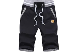 JustSun Mens Summers Cotton Casual Shorts Elastic Waist Pockets