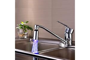 DINGLONG FLIGATTO LED Lumière Embout Robinet D'eau 360 Evier Lavabo Cuisine Salle de Bains Sonde Température Mousseur Faucet Automatique de Couleur Trois-avec 3 modèles de couleur pour la cuisine et Bathroms
