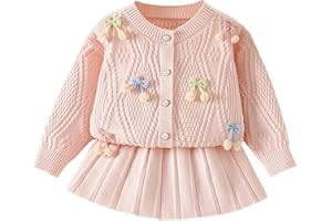 JiAmy Baby Girl Clothes Toddler Long Sleeve Knitted Bowknot Sweater Top Pleated Skirt Outfits Set Fall Winter Casual Dress for Girls 2-6 Years