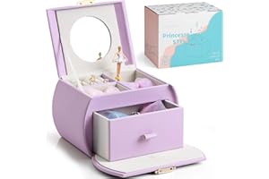 Vlando Caja Musical para Joyas para Niñas, Caja para joyero con Bailarina, Organizador de joyas con Cerradura y Pegatinas de Unicornios Stickers (Púrpura)