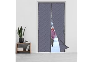ORUMRUD Magnetic Thermal Insulated Door Curtain，95x210cm，Durable Oxford Cloth &Thicken Cotton Fiber Fill for Garage Attic Doorways Hallway,Temporary Magnetic Screen Door,Windproof, Soundproof，Grey