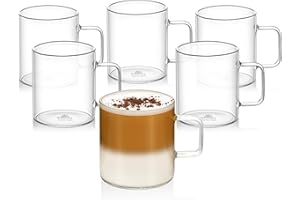 WILMAX ENGLAND Wilmax Bicchieri da tè e caffè con manico - Set da 6-300 ml - per bevande calde e fredde - Bicchieri per vin brulé - Bicchieri per succhi di frutta, acqua - Tazze - Lavabili in lavastoviglie