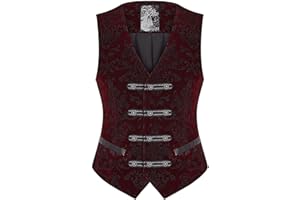Punk Rave Mens Vest Waistcoat Red Damask Velvet Gothic Steampunk Aristocrat VTG
