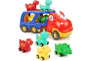 Weinsamkeit Dinosauro Camion Giocattolo per Bambini con Suono Ruggito, 5 in 1 Camion Macchinine per Bambini 3 4 5 Anni (Rosso)