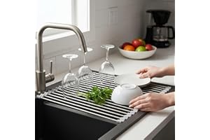 Esila Scolapiatti da Appoggio in Acciaio Inossidabile, Pieghevole e Antiscivolo – Stendibicchieri e Organizer per Cucina sopra Lavello, Ideale per Piatti, Frutta e Verdura (Grigio)