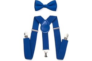RSXING Kids Braces Bow Tie Set-Toddler Adjustable Suspenders Bowtie Elastic Band with Clip-on Y-Shape Suspender set Boys The Classic Bow Tie Braces for Wedding, Formal Events