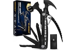 Gift for Dad Multitool Hammer Camping Gear Engraved "BEST DAD EVER" 12 in 1 Stainless Steel Multitool Camping Accessories Survival Tools Set for Emergency URGENEX