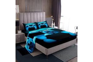 Loussiesd Set di biancheria da letto per bambini e ragazzi, con stampa 3D di gamepad, 3 pezzi, include 1 lenzuolo e 1 lenzuolo con 1 federa, morbido, per letto singolo