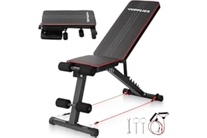 JUPPLIES Banco de Musculación Plegable con 7 Niveles y 2 Bandas de Resistencia – Soporta 250 kg con Respaldo ajustable y Diseño Compacto para Entrenar en Casa y Rutinas Fitness