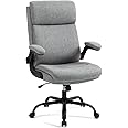 CASTLOVE Ergonomic Office Chair for Home - Computer Desk Chair with Back Support - Flip Up Armrest - High Back - Height Adjustable - Tilt Function (Fabric Grey Max 150 kg)