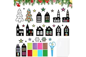 CPKONUUIP 15 Weihnachten Basteln Fensterbilder, fensterbilder weihnachten basteln, Bastelset weihnachten kinder, Haus,Weihnachtsbaum, terne, Bunte weihnachten Deko, für DiY Weihnachten Fenster Deko