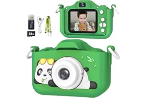 Mgaolo Kids Camera Toys for 3-12 Years Old Children Boys Girls,HD Digital Video Camera with Protective Silicone Cover,Christmas Birthday Gifts with 32GB SD Card (Panda Green)