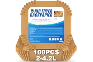 HUDDU 100 Pièces 16cm Papier Cuisson Air Fryer,Carré Paper Sulfurisé pour Friteuse a Air 2-4,1 L, Airfryer Parchemin Accessoires Compatible avec Cosori Cecotec Friteuse Sans Huile