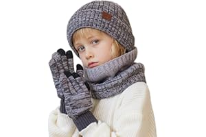 MAZELIKEHOOD Cappello Sciarpa Guanti per Bambino Set 3 Pezzi Invernale per Ragazzi Ragazza Caldo Cappuccio con Paraorecchie Sciarpa e Guanti per Neve Regalo di Natale per Bambini 4-10 Anni