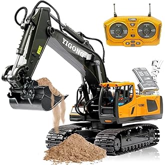 JETRA Remote Control Excavator RC Digger Toy for Boys,11 Channel Hydraulic Excavator Turns 680 Degree,Construction Toys with Metal Shovel, Lights,Soun
