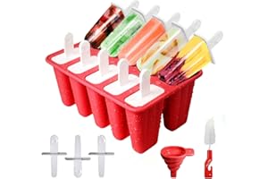 HONNESSERRY Moule Glace 10 Cavités, Avec Batonnet Glace, Brosses Et Entonnoirs Pliants, Silicone Moule à Glace Pour Glace, Sans BPA（Rouge)