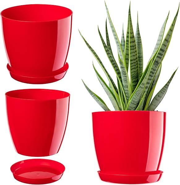 KADAX Blumentopf mit Untersetzer Ø 18 cm, Rot Pflanzkübel für Innen- und Außenbereich, ideal für Wohnzimmer, Balkon, Bad oder WC – lebendige Farben bringen Frische in jeden Raum - 1