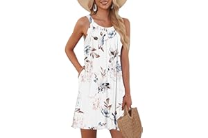 AUSELILY Women's Summer Dress UK Sleeveless Beach Dress Cover Up Ladies Casual Halter Dress with Pockets
