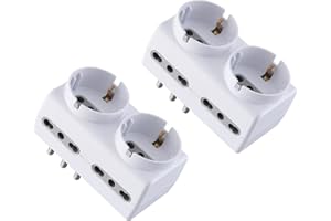 Electraline 92299 Set 2 Adattatori Multipresa 6 Posti 2 Schuko + 4 Bivalenti, Bianco