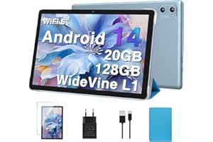 DEERTiME 2025 Tablet 10 Pulgadas Android 14 con 20GB RAM+128GB ROM/TF Ampliable a 2TB, Octa-Core, 5G+2.4G WiFi 6 | Widevine L1 | 8MP+5MP | BT 5.0 | Widgets | GMS Certificado Tablet con Funda - Azul