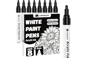 AUROBLISS Feutre Acrylique Noir Permanent 2-3mm, 8 Marqueur Noir pour Bois, Metal, Plastique, Tissus, Galets, Verre Marqueur Acrylique Pointe Moyenne