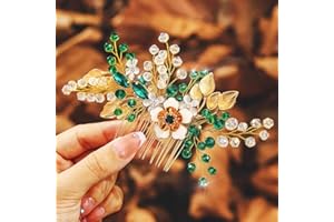 IYOU Peigne à cheveux de Mariage en Cristal Accessoires pour cheveux de Mariée Fleurs Vert Perles Leaf Serre-tête Prom pour Mariées et Demoiselles d'honneur