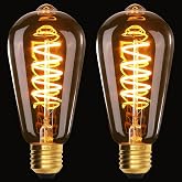 Terafeels Pack of 2 Dimmable Vintage LED Bulbs with E27 Base, ST64, 4W, 220-240V, Warm Yellow Light, 2200K, Amber Glass, Spir