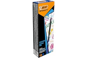 BIC Intensity Stylo Feutre d'écriture Pointe Fine et Corps Noir Verni - Bleu foncé, Boîte de 12