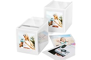 WINKINE Acrylic Polaroid Photo Frame & Film Storage Box for Polaroid i-Type/600/SX-70 Film/Instax Square Film, Instax Frame 4.2’’x3.5’’ with Sliding Lid, Wedding Guest Book Alternative, White, 2 Pack