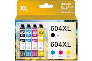 ANKINK Cartouche d’Encre Compatible pour Epson 604XL pour Cartouche Encre 604 XL pour XP-2200 XP-2205 XP-3200 XP-3205 XP-4200 XP-4205, WF-2910 WF-2930 WF-2935 WF-2950, Noir Couleur Pack de 4