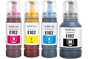 LAIPENG 102 Ink Compatible with Epson 102 Ink Cartridges Bottle Multipack for Ecotank ET-2750 ET-2751 ET-2756 ET-2850 ET-2856 ET-3700 ET-3750 ET-4750 ET-4850 ET-4856 ET-15000 (BK/C/M/Y)