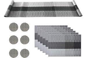 OLD TJIKKO Placemats,Christmas Table Mats,Table Mats and Coasters Set of 6 with Table Runner 180cm,Table Mats Set of 6,Resistant Anti Slip Table Place Mats for Home Restaurant