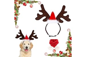 Ajuanbazha Bandeau de Noël pour Animaux de Compagnie, Antlers de Renne Ajustable avec Bonnet de Noël, Accessoire Festif pour Chien et Chat, Déguisement de Noël, Accessoires pour Animaux