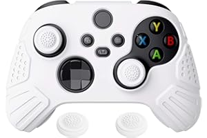 ‎EXTREMERATE eXtremeRate PlayVital Hülle für Xbox Series S/X,Case Anti-Rutsche Schutzhülle Griffe Skin aus weichem Gummi,2 Stück Weiße Stick Aufsätze für Xbox Series S/X Controller(Guardian Edition,Weiß)